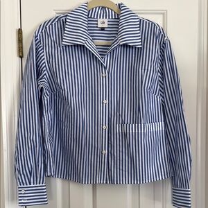 Cabi Blue and White Striped cropped Shirt